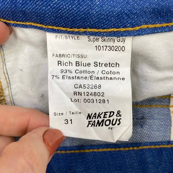 NAKED & FAMOUS Super Skinny Guy Jeans Mens 31 Japanese Denim Blue Button Fly - Picture 5 of 12